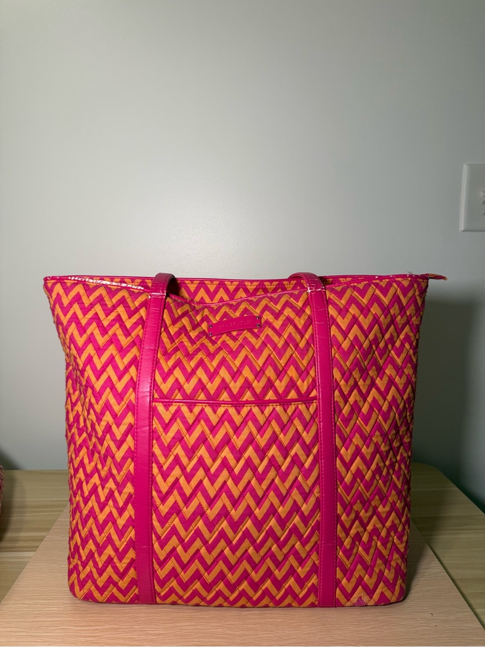 Vera Bradley Trimmed Vera Tote in the
"Ziggy Zags" pattern